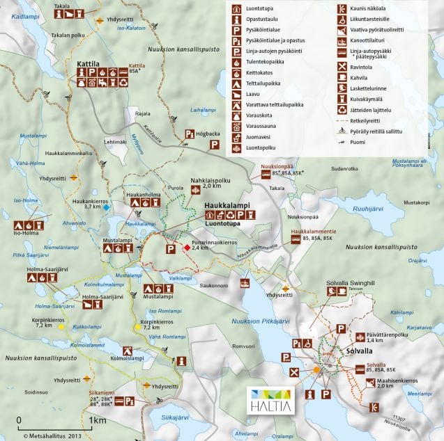 Haltian ja Nuuksion lähipolkujen kartta. Kartta: Metsähallitus
