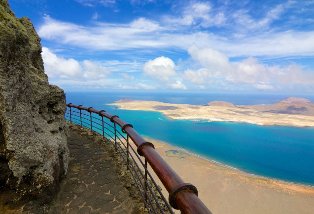 Mirador del Rion näköalapaikalta on mahtavat näkymät La Graciosan saaren yli.